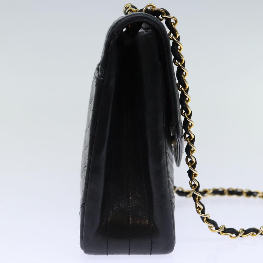 CHANEL Turn Lock Chain V Stitch Hand Bag Lamb Skin Black CC Auth yk11929A