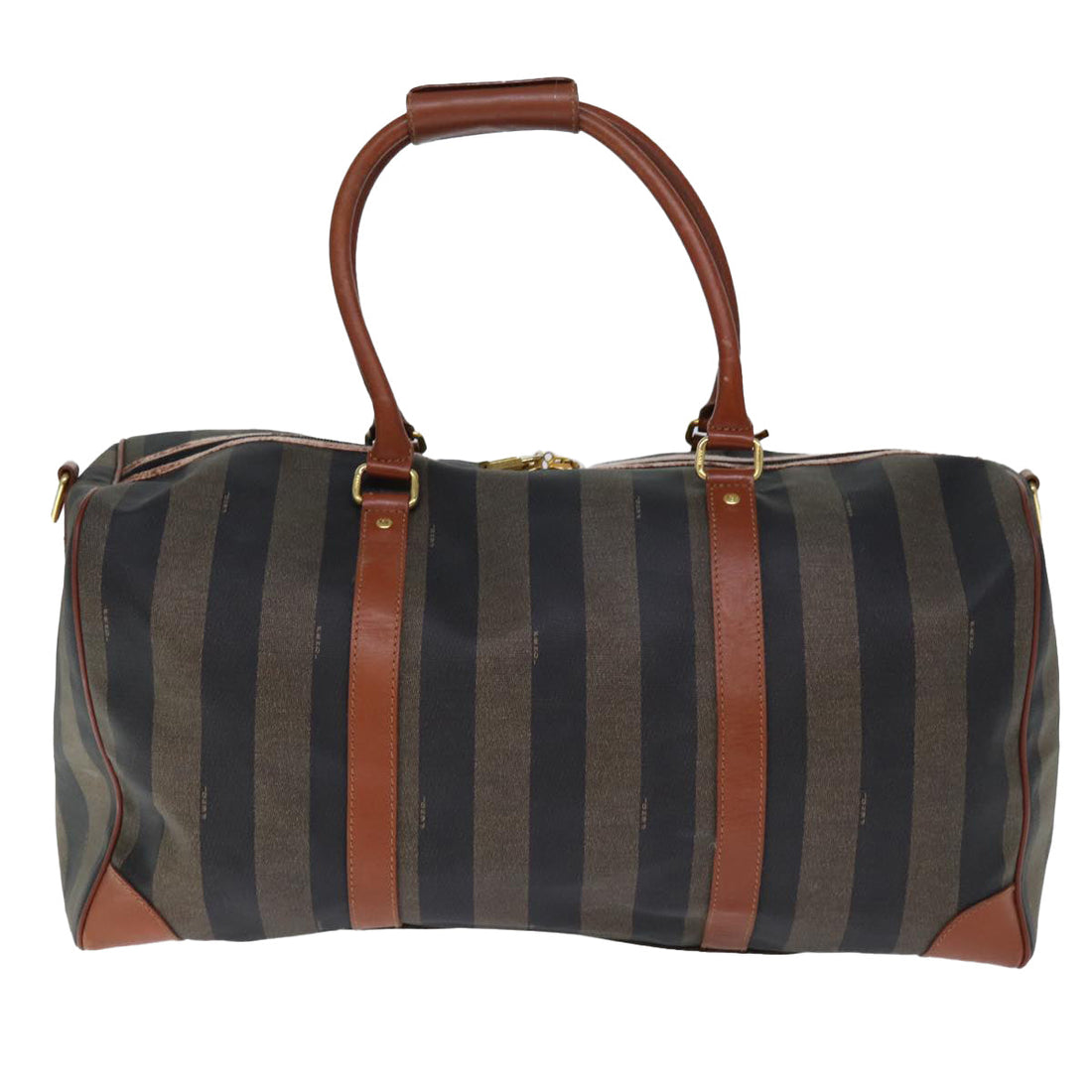 FENDI Pecan Canvas Boston Bag 2way Brown Black Auth yk12324