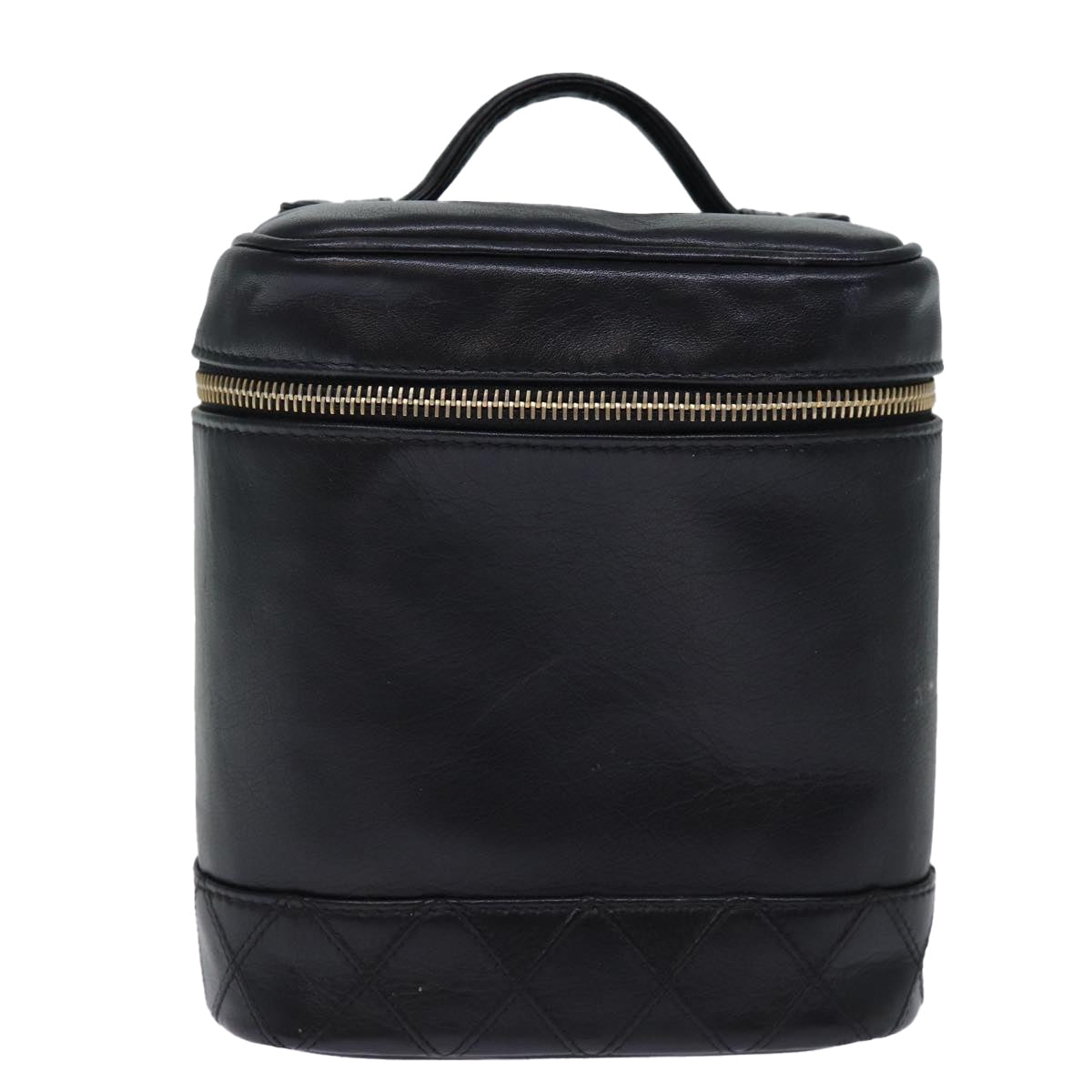 CHANEL Bicolole Vanity Cosmetic Pouch Leather Black CC Auth yk12444