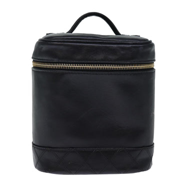 CHANEL Bicolole Vanity Cosmetic Pouch Leather Black CC Auth yk12444