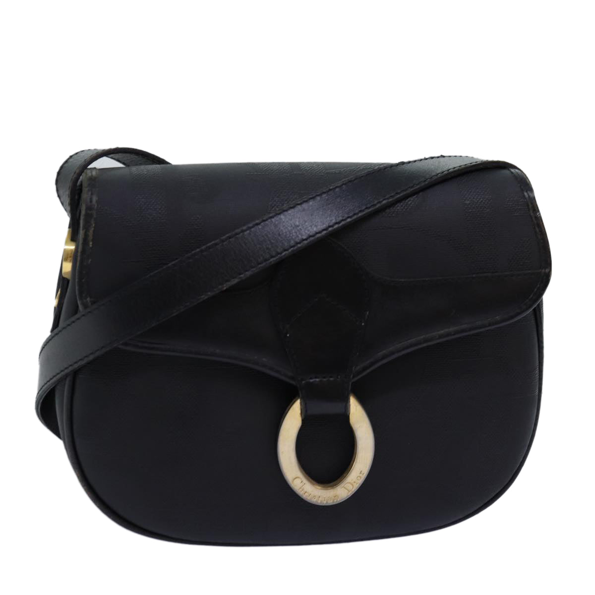 CHRISTIAN DIOR Shoulder Bag Leather Black Auth yk12454