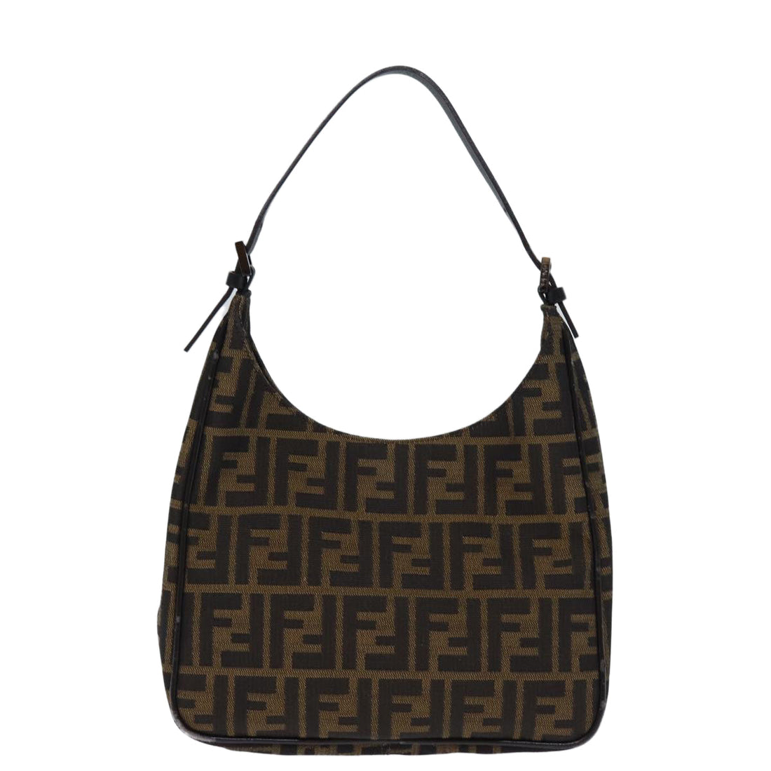 FENDI Zucca Canvas Hand Bag Brown Black Auth yk12507