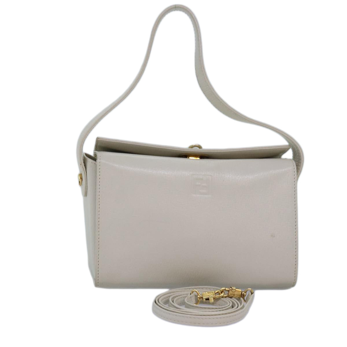 FENDI Hand Bag Leather 2way White Auth yk12624