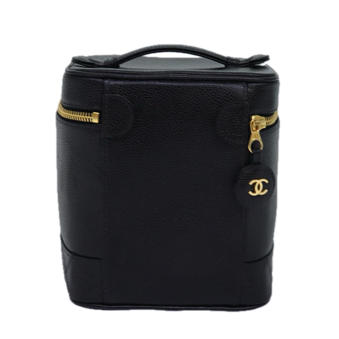 CHANEL Bicolole Vanity Cosmetic Pouch Caviar Skin Black CC Auth yk12738
