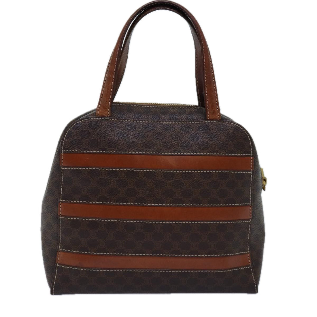CELINE Macadam Canvas Hand Bag PVC Leather Brown Auth yk13002