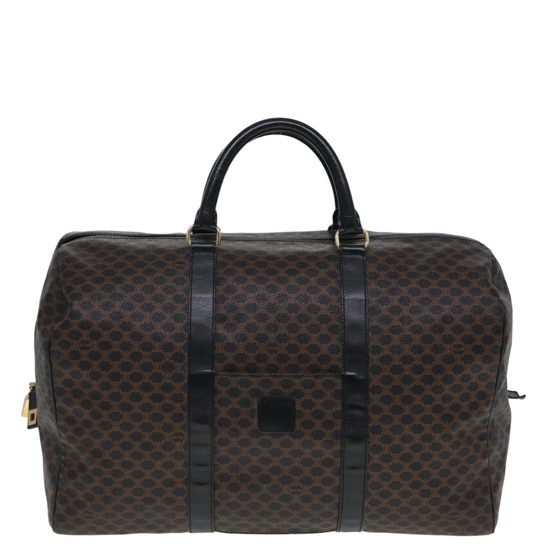 CELINE Macadam Canvas Boston Bag PVC Leather Black Brown Auth yk13042