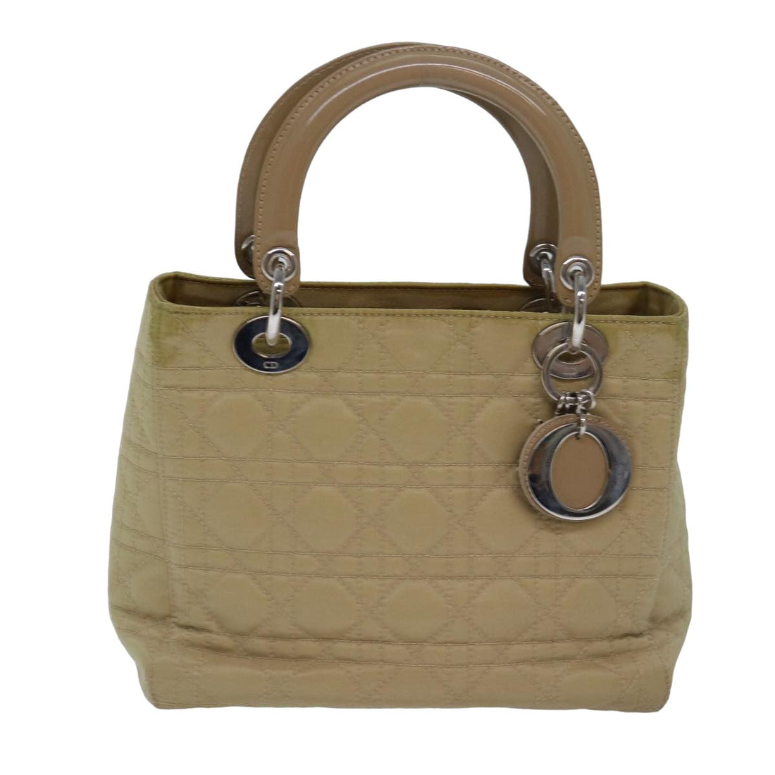 CHRISTIAN DIOR Lady Dior Canage Hand Bag Nylon 2way Beige Auth yk13047