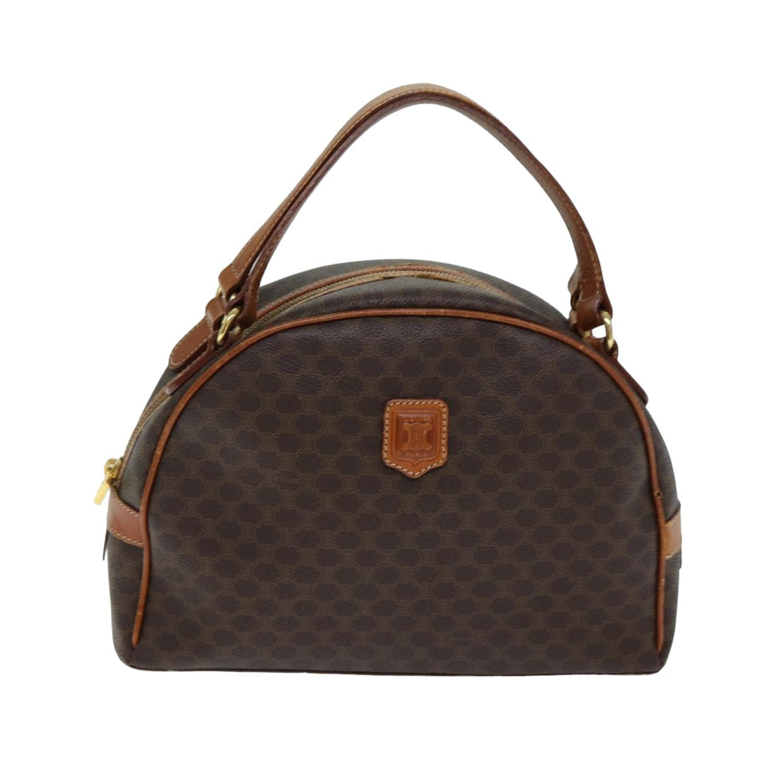 CELINE Macadam Canvas Hand Bag PVC Leather Brown Auth yk13300