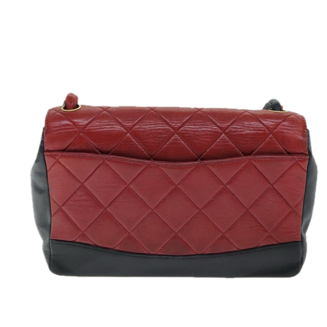 CHANEL Matelasse Turn Lock Shoulder Bag Lamb Skin Black Red CC Auth yk13361