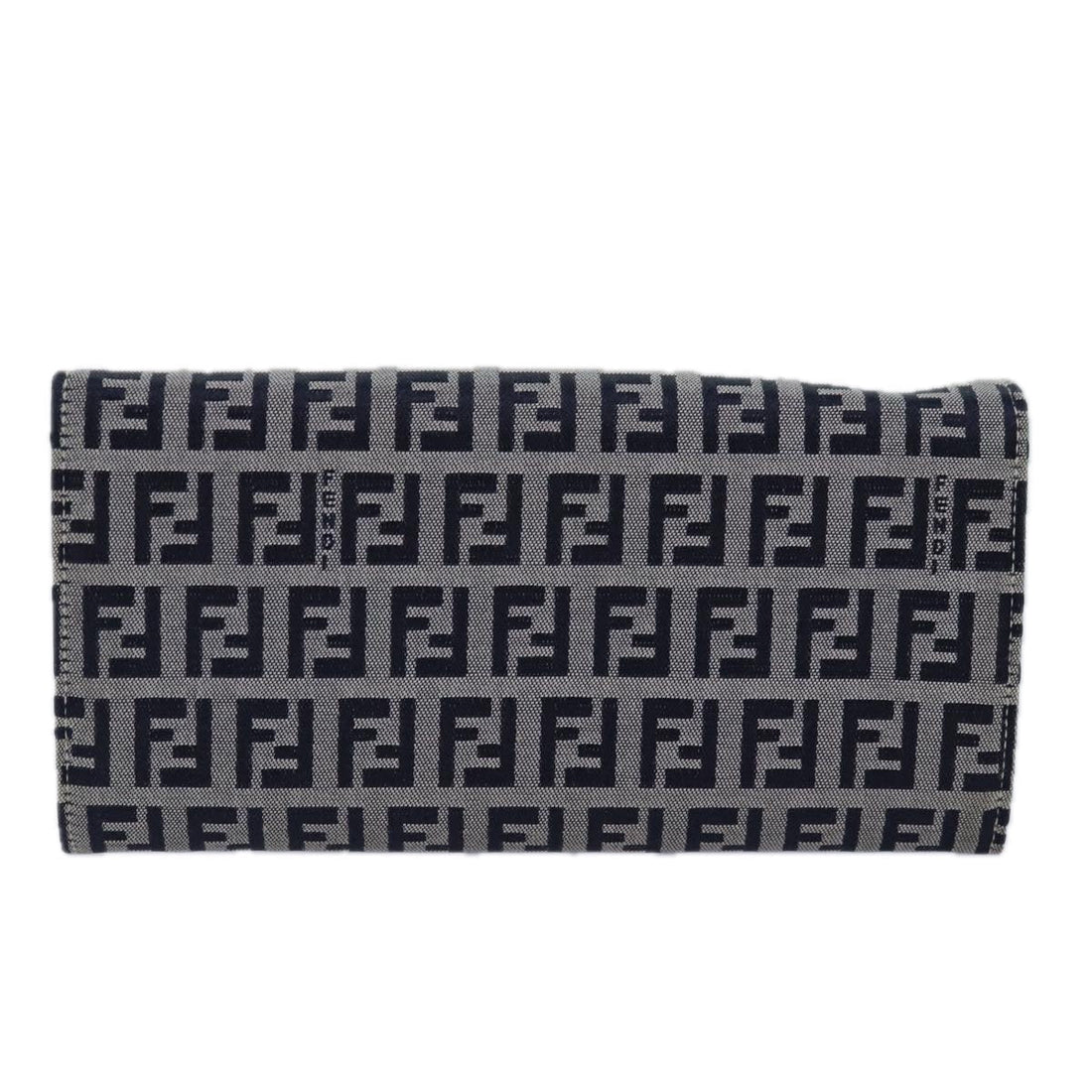 FENDI Zucchino Canvas Long Wallet Navy Auth yk13654