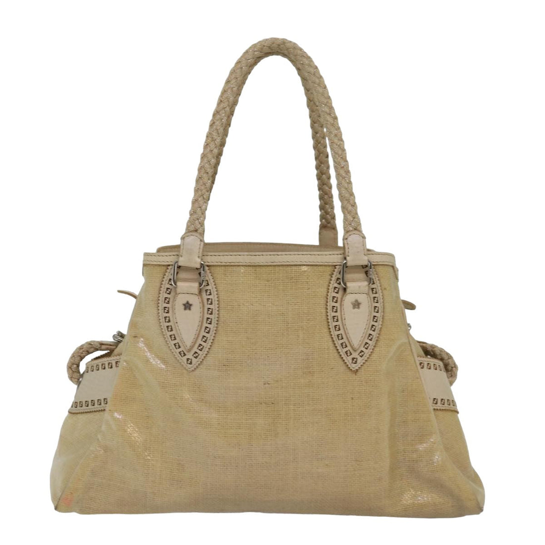 FENDI Hand Bag Vinyl Beige Auth yk13660