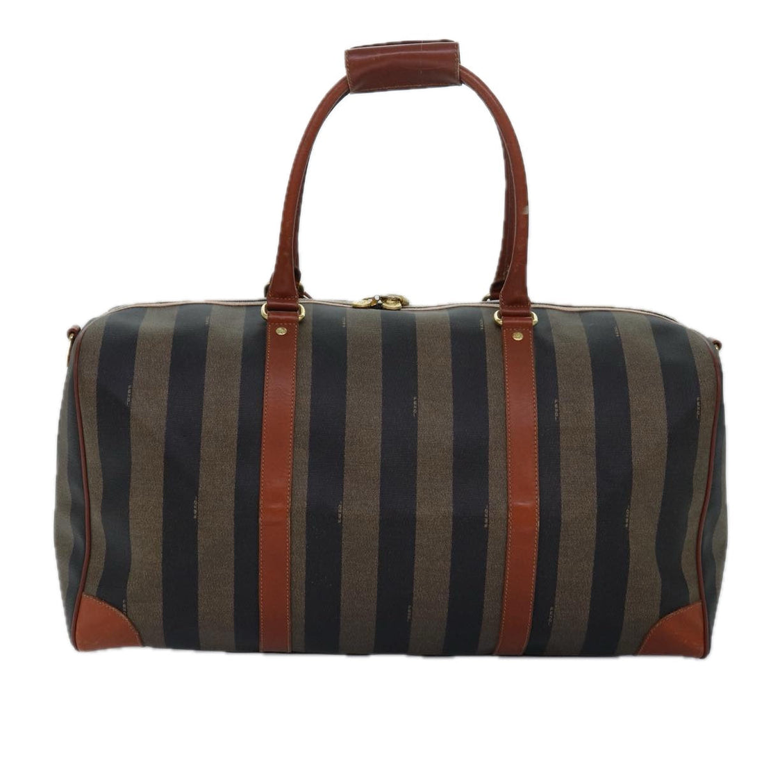 FENDI Pecan Canvas Boston Bag Brown Black Auth yk13671