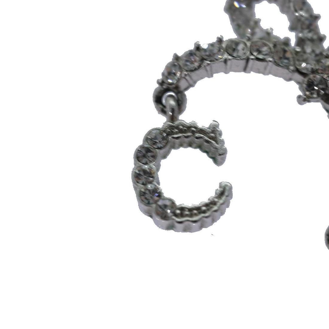 CHRISTIAN DIOR Ribbon Stone Necklace metal Silver Auth yk13713