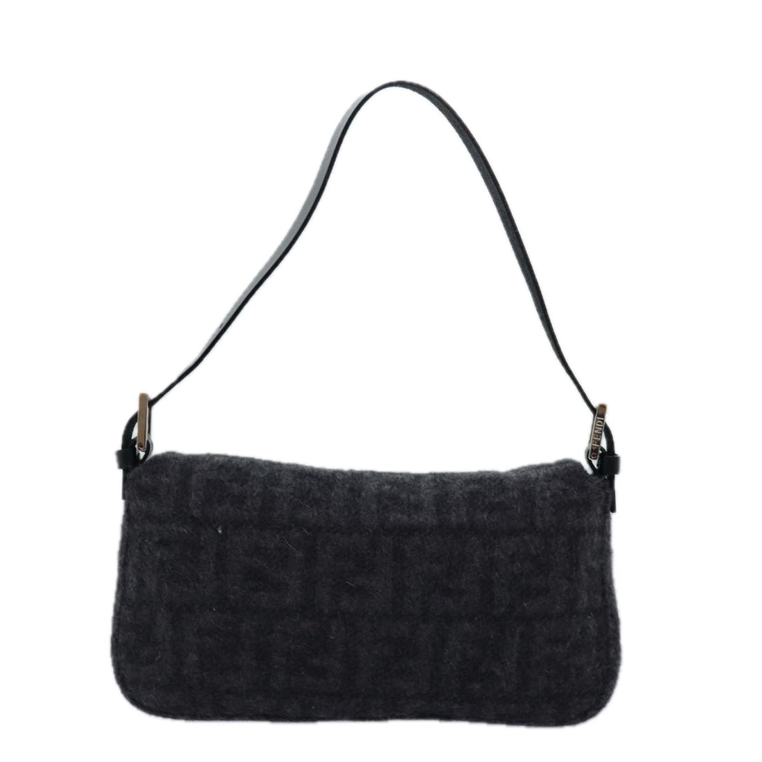 FENDI Zucca Canvas Mamma Baguette Shoulder Bag Wool Black Auth yk13814A