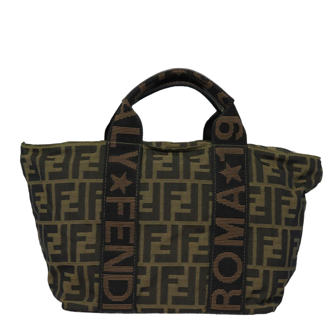 FENDI Zucca Canvas Hand Bag Brown Black Auth yk14062