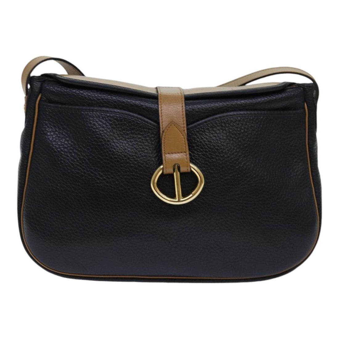 CHRISTIAN DIOR Shoulder Bag Leather Black Brown gold Auth yk14140