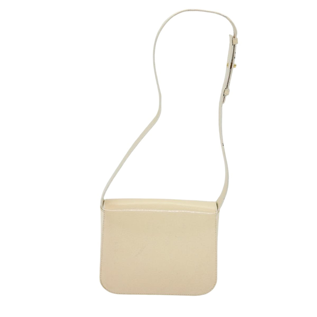 CELINE Circle Shoulder Bag Patent leather Beige Gold Auth yk14247