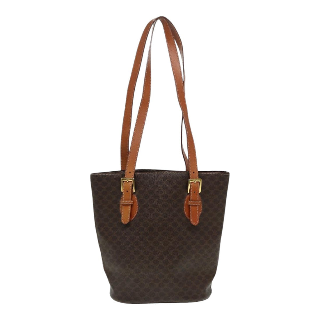 CELINE Macadam Canvas Shoulder Bag PVC Leather Brown Gold Auth yk14269