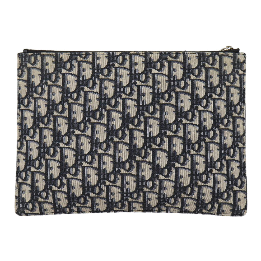 CHRISTIAN DIOR Trotter Canvas Clutch Bag Navy Silver Auth yk14332