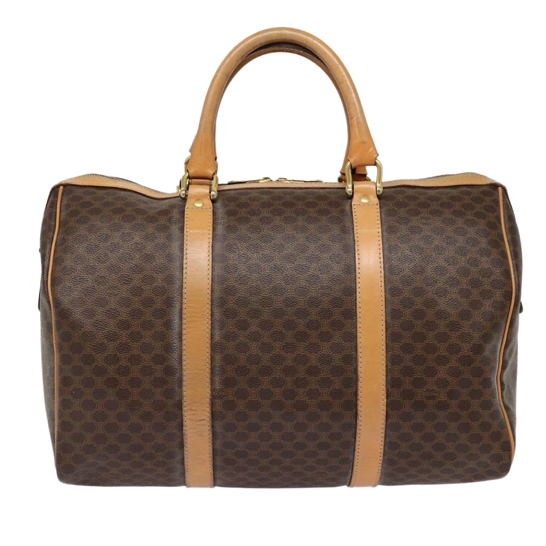 CELINE Macadam Canvas Boston Bag PVC Leather Brown Auth yk14397