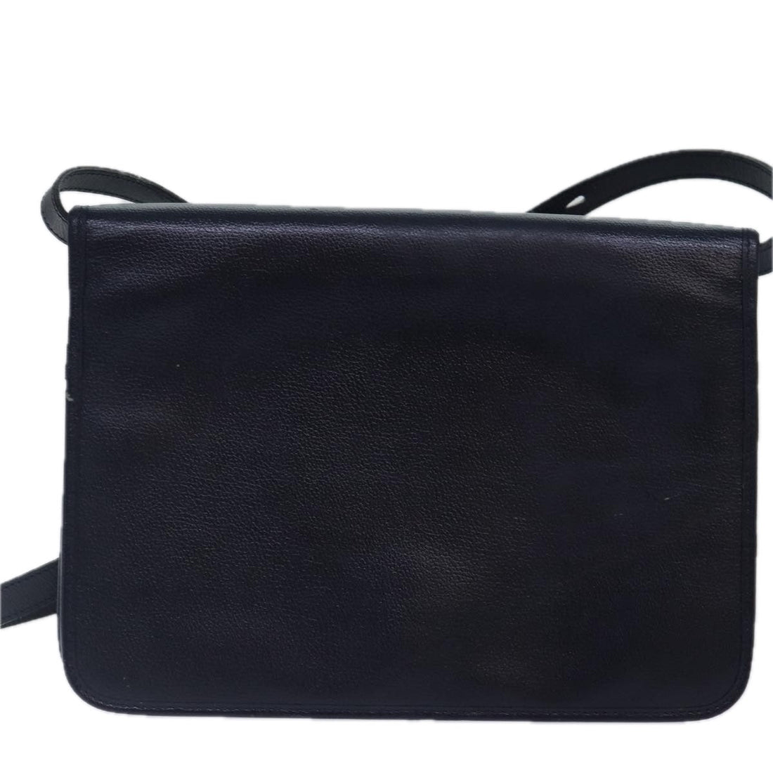 CHRISTIAN DIOR Shoulder Bag Leather Navy Gold Auth yk14399