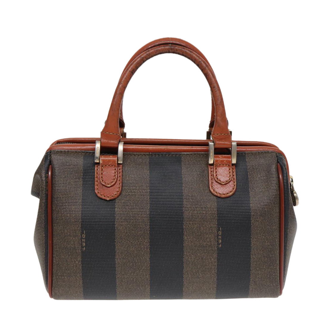 FENDI Pecan Canvas Mini Hand Bag Brown Black gold Auth yk14400