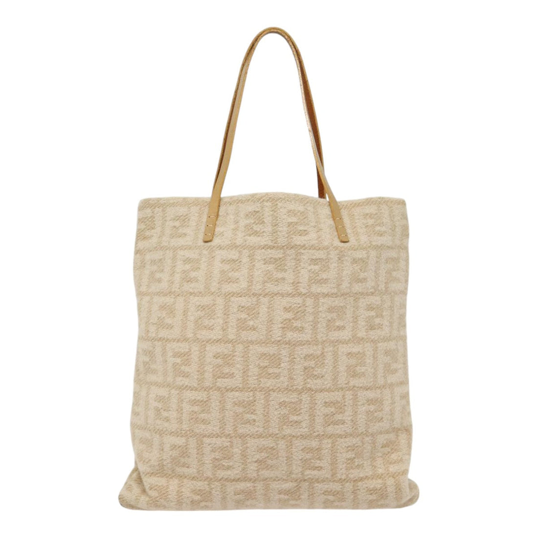 FENDI Zucca Canvas Tote Bag Wool Beige Silver Auth yk14409