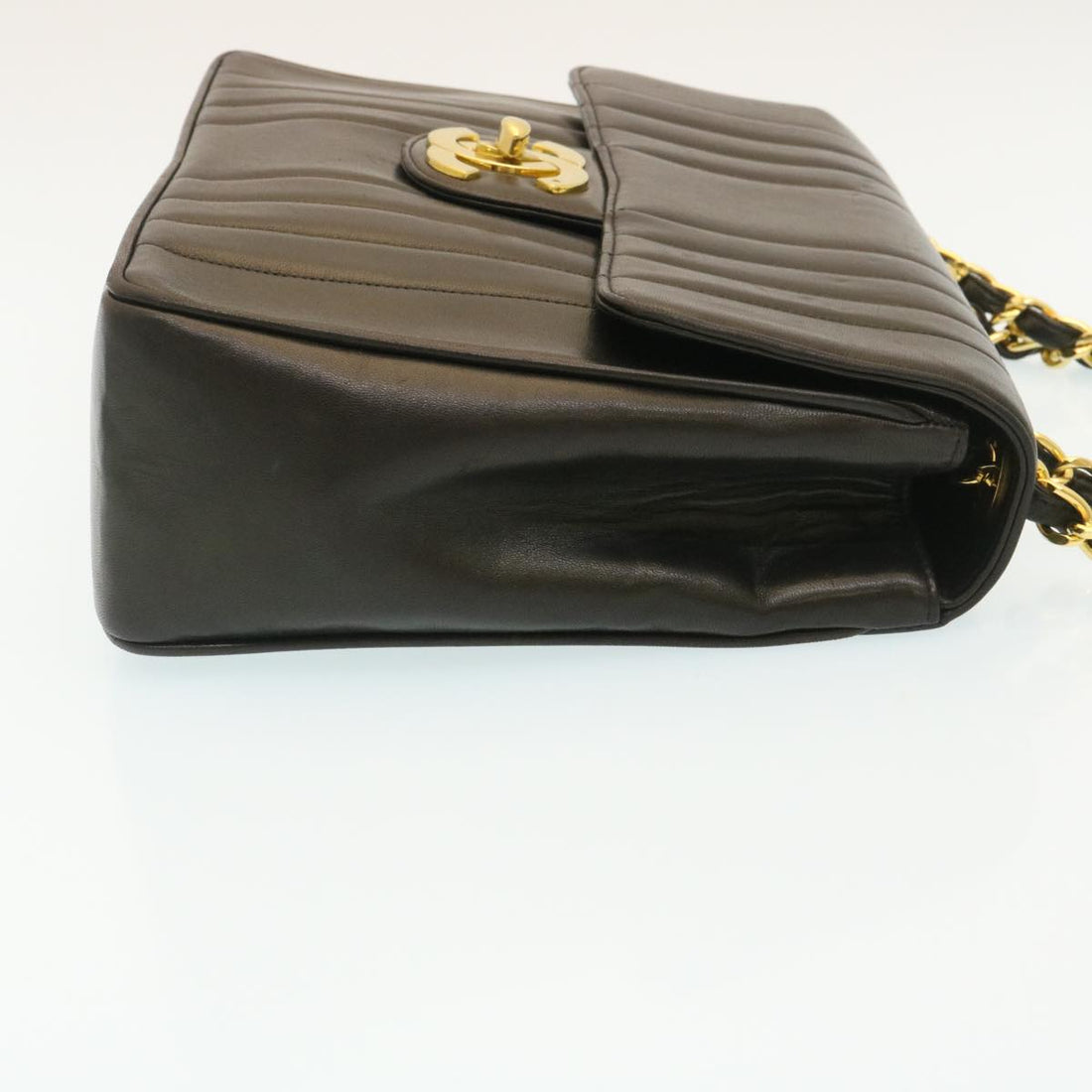 Chanel Mademoiselle Big COCO Mark Chain ShoulderBag Lamb Skin Black Auth yk4080A