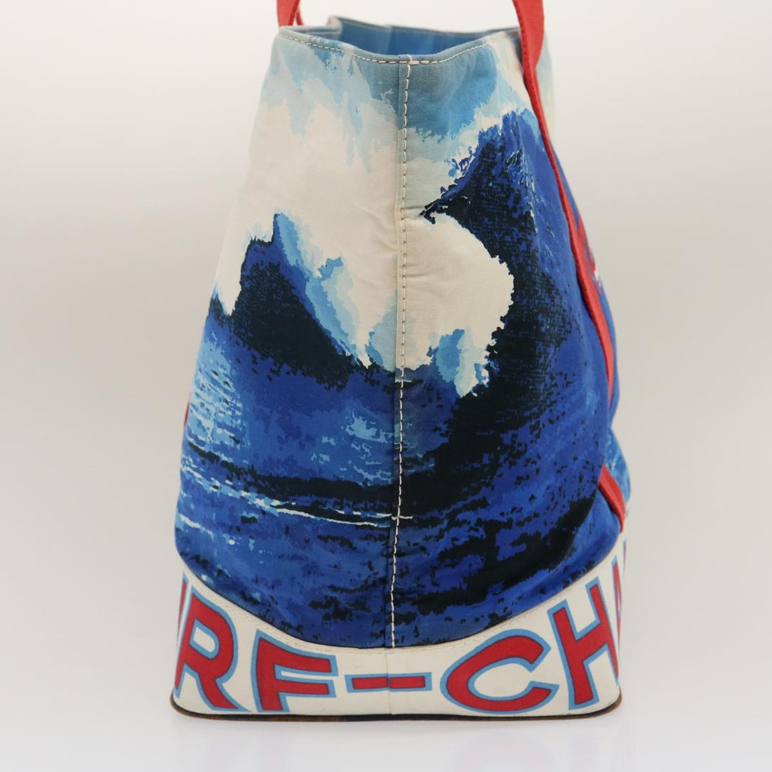 CHANEL Surf line Tote Bag Canvas Blue Red CC Auth yk4388A