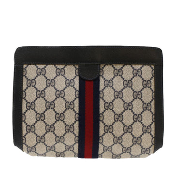 GUCCI GG Canvas Sherry Line Clutch Bag PVC Leather Navy Red  yk7860