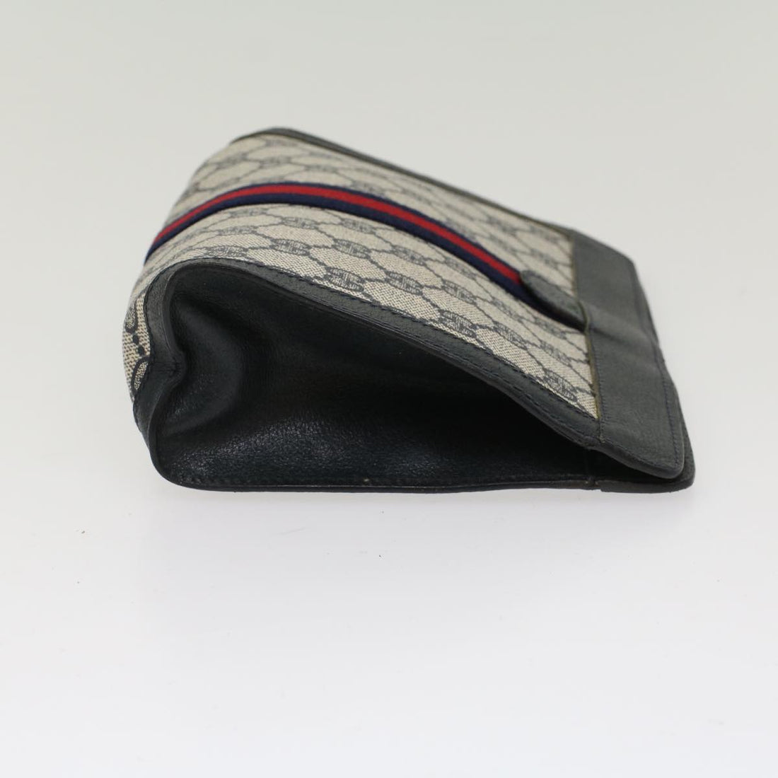 GUCCI GG Canvas Sherry Line Clutch Bag PVC Leather Navy Red  yk7860