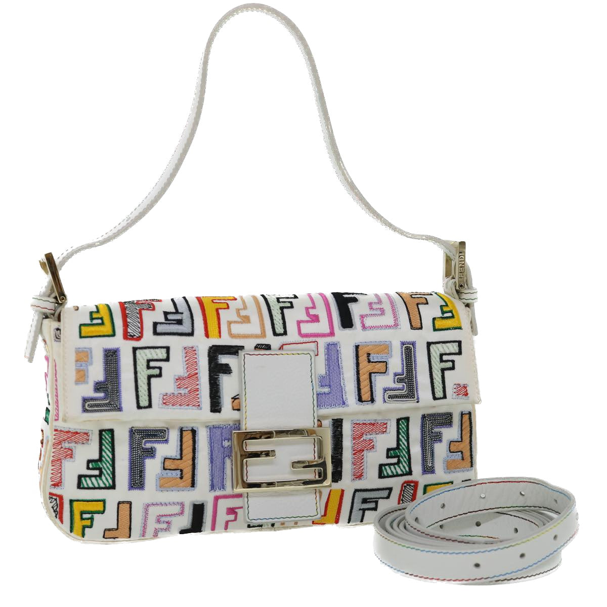 FENDI Zucca Canvas Embroidery Mamma Baguette Bag 2way Multicolor Auth yk8631A