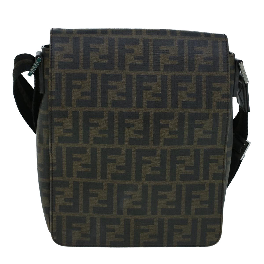 FENDI Zucca Canvas Shoulder Bag Black Brown Auth yk9104